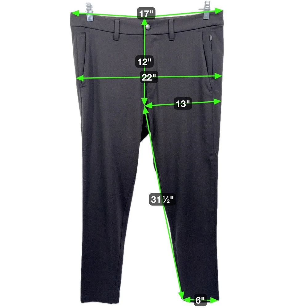 Lululemon Commission Pant Men's 34 Black Slim Flat Front Tapered Leg M5561S